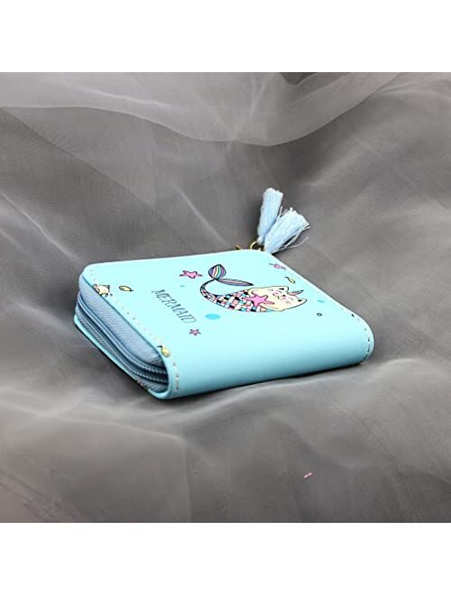Timlee Unicorn Wallet For Teen Girls Women Zipper Wallet Cute Rainbow Unicorn Design Short Wallets Girls Christmas Gift(Unicorn Blue A)