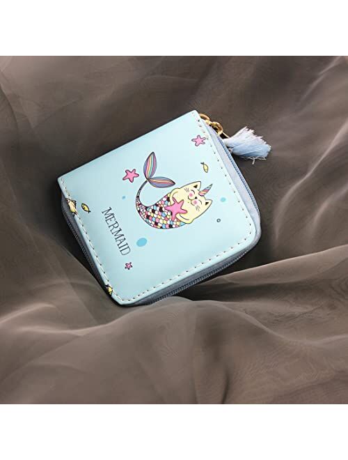 Timlee Unicorn Wallet For Teen Girls Women Zipper Wallet Cute Rainbow Unicorn Design Short Wallets Girls Christmas Gift(Unicorn Blue A)