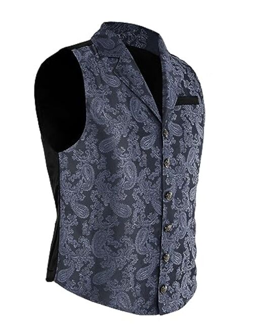 Runcati Mens Victorian Suit Vest Steampunk Renaissance Gothic Slim Fit Waistcoat Brocade Paisley Floral Outerwear