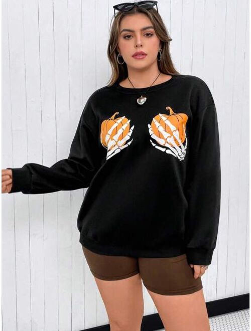 SHEIN EZwear Plus Halloween Print Drop Shoulder Sweatshirt