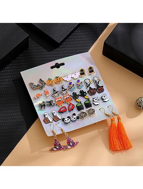Cisyino 20 Pairs Halloween Earrings Set for Girls Women Hypoallergenic Halloween Stud Dangle Earrings Bulk for Teen Girls Kids Spooky Earrings Halloween Jewelry for Women