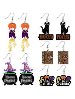 Tuitessine Halloween Earrings Acrylic for Women Girls Halloween Party Earrings 5 Pairs Witch black cats Cauldron Spell Book Stud Jewelry for Horror Holiday Fall Christmas