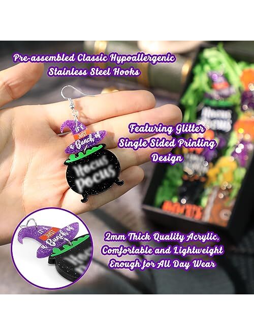 Tuitessine Halloween Earrings Acrylic for Women Girls Halloween Party Earrings 5 Pairs Witch black cats Cauldron Spell Book Stud Jewelry for Horror Holiday Fall Christmas