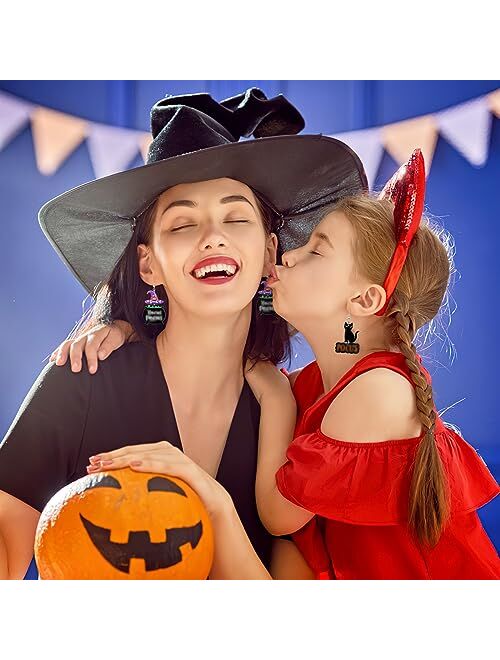 Tuitessine Halloween Earrings Acrylic for Women Girls Halloween Party Earrings 5 Pairs Witch black cats Cauldron Spell Book Stud Jewelry for Horror Holiday Fall Christmas