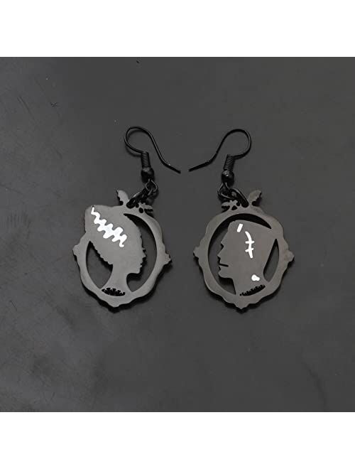 ENSIANTH Frankenstein CoupleGift Frankenstein's Monster & His Bride Earrings Horror Movie Gift Halloween Party Jewelry