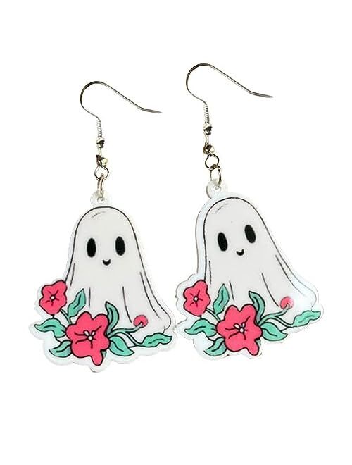 Shecina Halloween Earrings For Women,Acrylic Hypoallergenic Spider Web Pumpkin Cat Skeleton Bat Ghost Witch Boo Cute Dangle Earrings For Girls