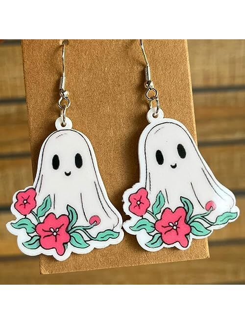 Shecina Halloween Earrings For Women,Acrylic Hypoallergenic Spider Web Pumpkin Cat Skeleton Bat Ghost Witch Boo Cute Dangle Earrings For Girls