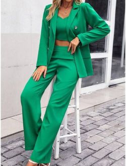 Clasi Double Breasted Blazer Wide Leg Pants Crop Cami Top