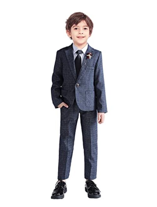 Lolanta Kids Boys Plaid Suit Fashion Blazer Pants Set 2 Piece Formal Wear Outfit for Wedding