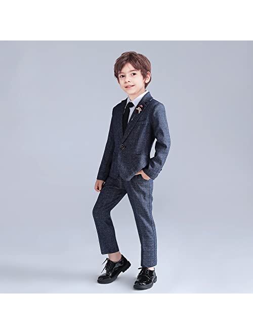 Lolanta Kids Boys Plaid Suit Fashion Blazer Pants Set 2 Piece Formal Wear Outfit for Wedding