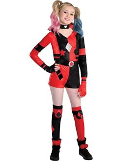 Party City Harley Quinn Halloween Costume for Girls, DC Comics Includes Romper, Choker, Gloves and Leg Warmers