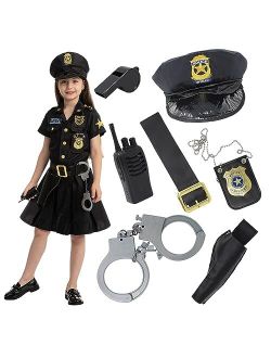 Police Officer Girl Cop Costume Outfit Set for Halloween Dress Up Party, Role-playing, Carnival Cosplay, Themed Parties (Small (5-7 yr))