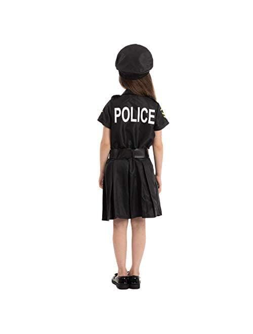 Spooktacular Creations Police Officer Girl Cop Costume Outfit Set for Halloween Dress Up Party, Role-playing, Carnival Cosplay, Themed Parties (Small (5-7 yr))