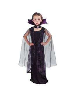 EraSpooky Vampire Costume for Girls Halloween Kids Gothic Bat Dress Victorian Vampiress Outfit 4-10