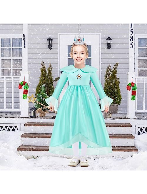 Oskiner Princess Peach Costume for Girls,Super Brothers Princess Peach Dress for Kids Cosplay Halloween Party Dress Up