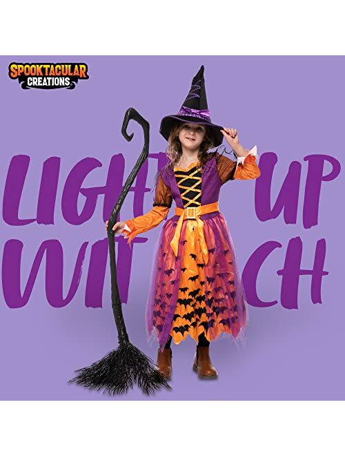 Spooktacular Creations Girls Witch Costume, Light Up Starry Witch Dress with Hat and Broom for Kids, Toddler Halloween Dress Up, Role Play (Medium (8-10yr))