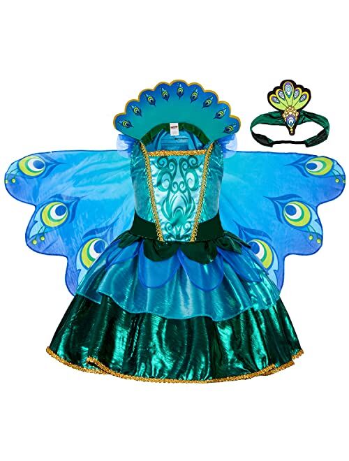 Spooktacular Creations Peacock Dress with Feather Wings and Headband for Girls Halloween Costume and Animal Costumes for Kids