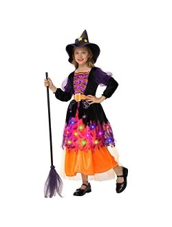 Lumiparty Witch Costume Halloween for Girls Toddler,Light Up Witch Costume Sparkle Witch Dress for Kids Fairy Tale Dress-Up Party