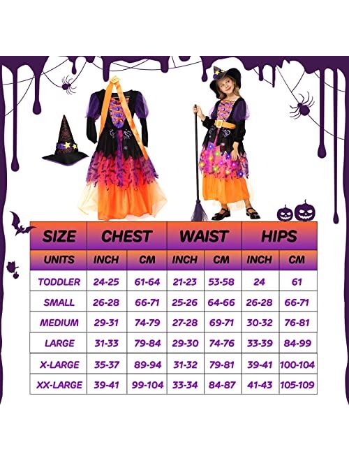 Lumiparty Witch Costume Halloween for Girls Toddler,Light Up Witch Costume Sparkle Witch Dress for Kids Fairy Tale Dress-Up Party