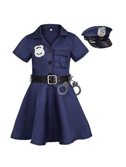 Doxrmuru Girls Police Costume Halloween Dress up Cop Costume for Kids