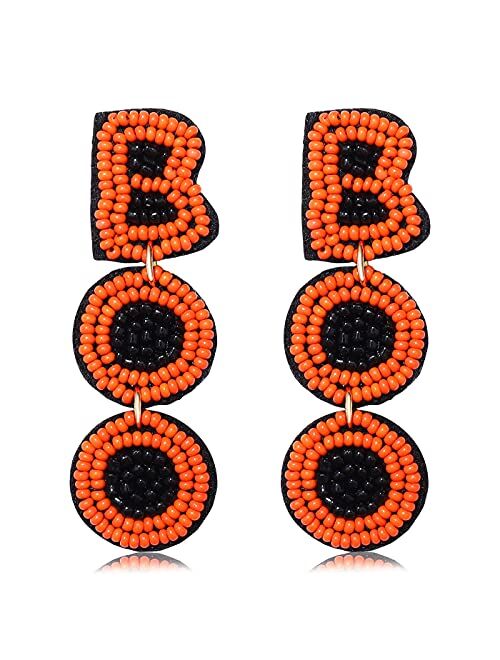 CEALXHENY Halloween Earrings Beaded Boo Earrings for Women Spooky Ghost Pumpkin Drop Dangle Earrings Handmade Gothic Costume Party Earrings Holiday Festive Jewelry Gifts