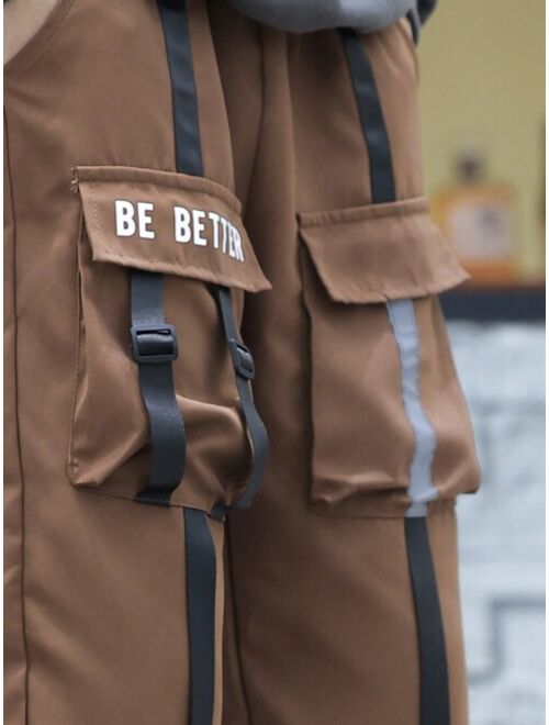 Shein Tween Boy Letter Graphic Buckle Detail Flap Pocket Cargo Pants