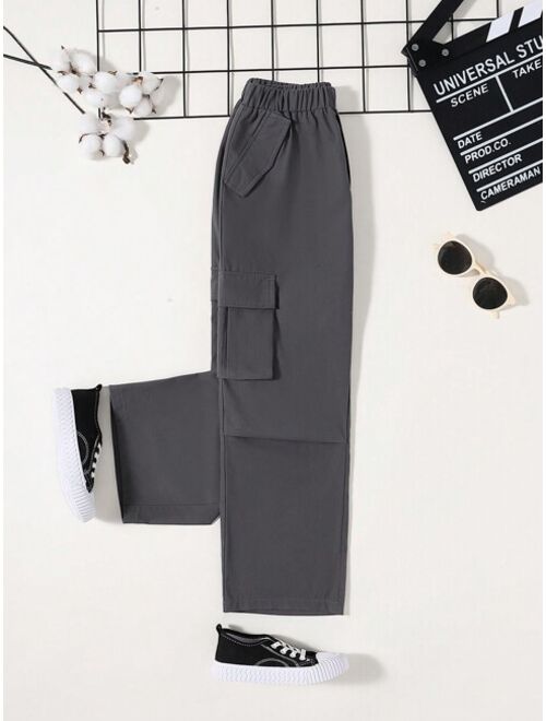 SHEIN Kids EVRYDAY Tween Boy Flap Pocket Side Cargo Pants