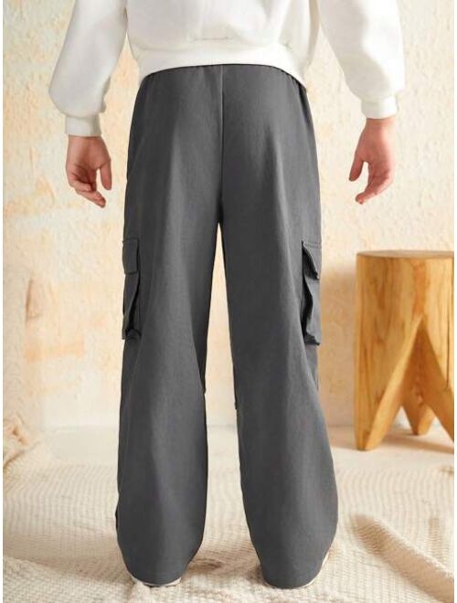 SHEIN Kids EVRYDAY Tween Boy Flap Pocket Side Cargo Pants