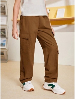 SHEIN Kids HYPEME Tween Boy Flap Pocket Side Cargo Pants