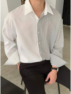 Men Cotton Striped Print Drop Shoulder Shirt