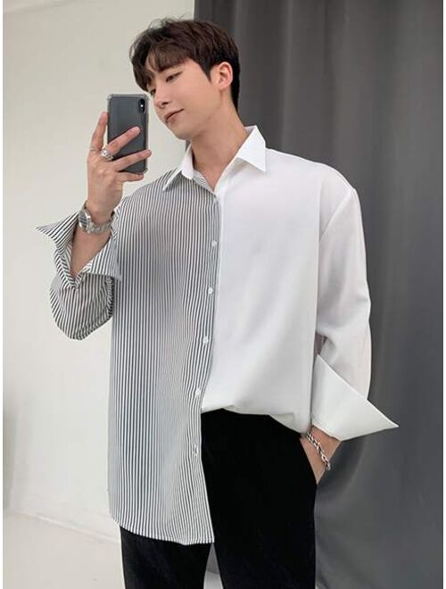 DAZY Men Cotton Striped Print Drop Shoulder Shirt