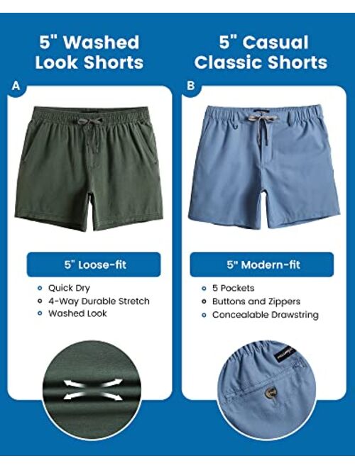 maamgic Men's 5 inch Inseam Shorts Pull-On Relaxed Fit Comfort Stretch Short Shorts with Pocket