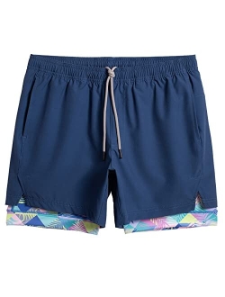 Mens Workout Shorts 2 in 1 Stretch 5 inch Inseam Gym Shorts Running Shorts with Compression Liner Zip Pocket