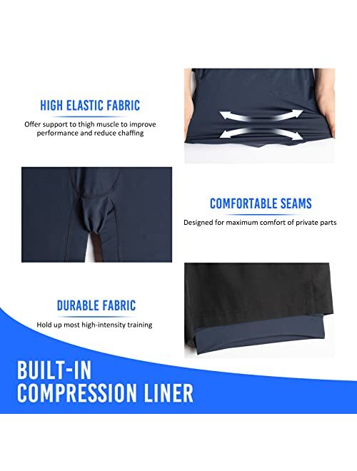 maamgic Mens Workout Shorts 2 in 1 Stretch 5 inch Inseam Gym Shorts Running Shorts with Compression Liner Zip Pocket