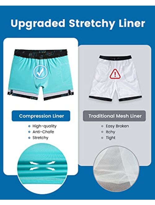 maamgic Mens Swim Trunks with Compression Liner 5" Stretch Beach Shorts Quick Dry with Zipper Pockets No-Chafing Board Shorts