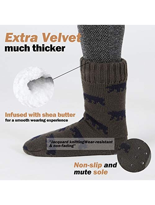 maamgic Mens Fuzzy Warm Slipper Socks Non Slip Skid Winter Cozy Knit Fleece Lining Indoor Socks with Grips for Men Teen