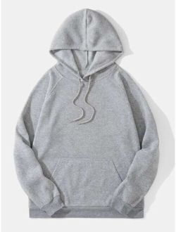 Men Kangaroo Pocket Drawstring Thermal Hoodie