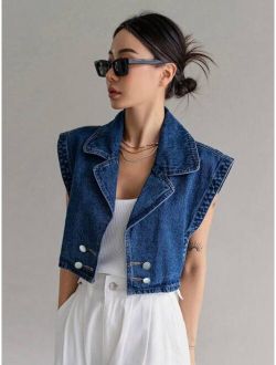 Batwing Sleeve Double-Breasted Denim Shirt