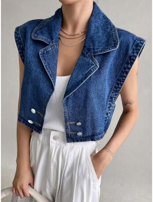 DAZY Batwing Sleeve Double-Breasted Denim Shirt
