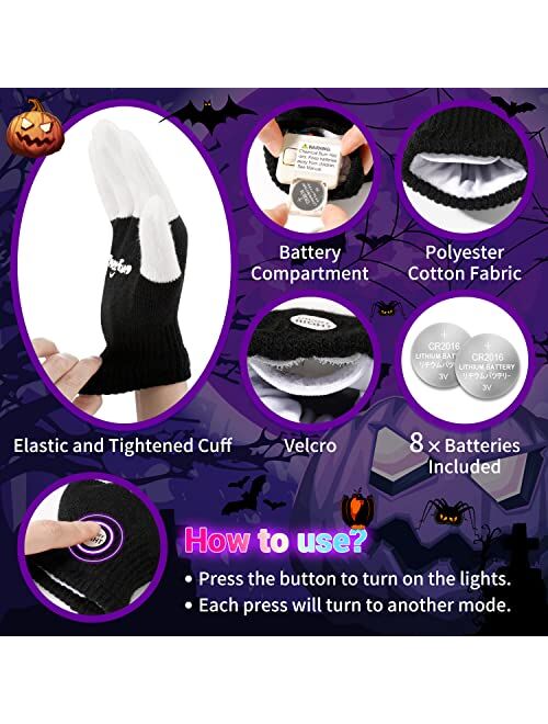 Theefun Led Gloves for Kids, 3 Color 6 Modes Led Flashlight Gloves for 5-8 Years Old Boys and Girls, Costume Toys for Christmas Halloween Birthday Party - 8pc Batteries I