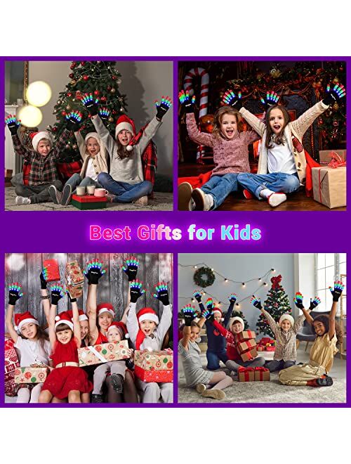Theefun Led Gloves for Kids, 3 Color 6 Modes Led Flashlight Gloves for 5-8 Years Old Boys and Girls, Costume Toys for Christmas Halloween Birthday Party - 8pc Batteries I