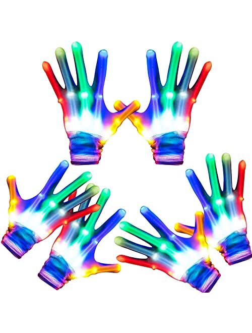 Camlinbo 3 Pairs Halloween LED Gloves for Kids Toys, 5 Colors 6 Modes Flashing Finger Light Up Gloves Halloween Party Supplies Birthday Holiday Halloween Gifts for Boys G