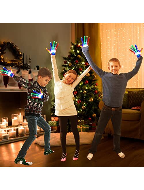 Camlinbo 3 Pairs Halloween LED Gloves for Kids Toys, 5 Colors 6 Modes Flashing Finger Light Up Gloves Halloween Party Supplies Birthday Holiday Halloween Gifts for Boys G