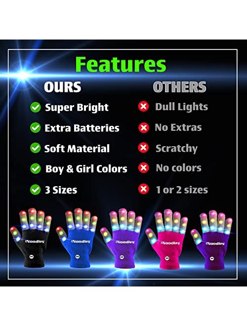 The Noodley Light Up Gloves for Kids Toys Outdoor Games Indoor Costume Accessory Sensory Toy for Boys Girls Autistic Children Kid Sized Ages 4 5 6 7 (Small, Black)
