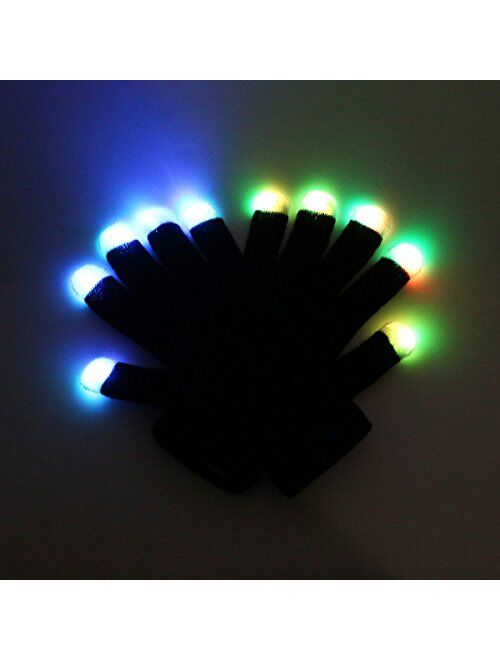 XISFORX 7 colors light show LED Gloves Rave Light Finger Lighting Flashing Glow Mittens(fingertip)