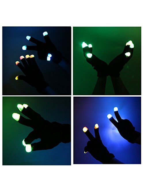 XISFORX 7 colors light show LED Gloves Rave Light Finger Lighting Flashing Glow Mittens(fingertip)
