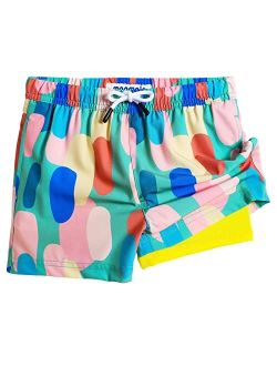 Boys Swim Trunks with Compression Liner Toddler Boys Stretch Swim Shorts Quick Dry 2 in 1 Beach Shorts