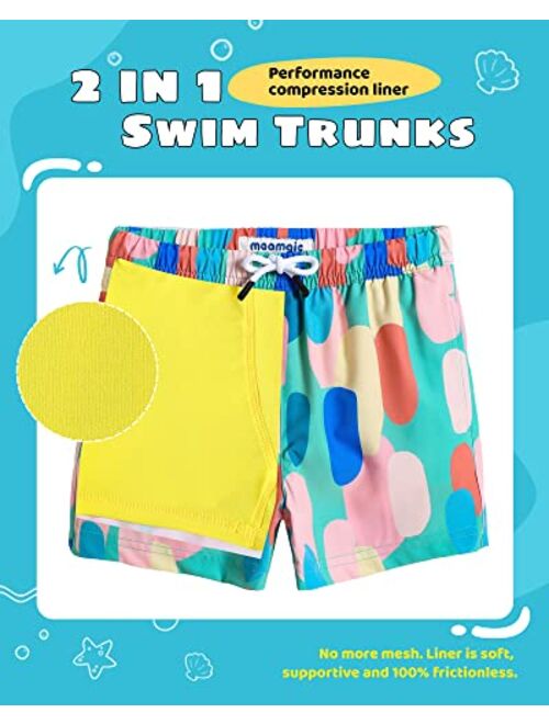 maamgic Boys Swim Trunks with Compression Liner Toddler Boys Stretch Swim Shorts Quick Dry 2 in 1 Beach Shorts