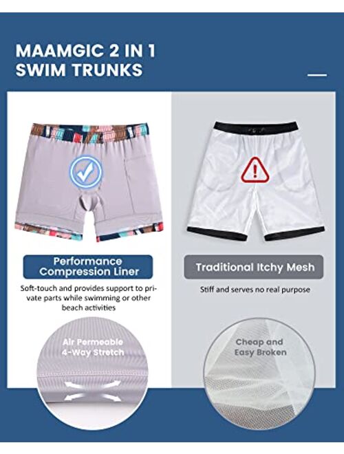 maamgic Mens 5 Inch Stretch Swimming Shorts Compression Liner Swim Trunks Swimwear Bathing Suits Beach Wear Swim Suits