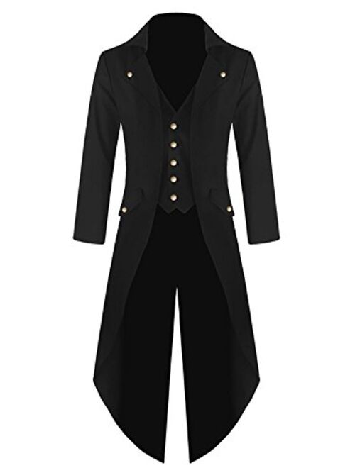 Makkrom Mens Steampunk Gothic Jacket Victorian Tailcoat Vintage Halloween Costume Tuxedo Coat Uniform